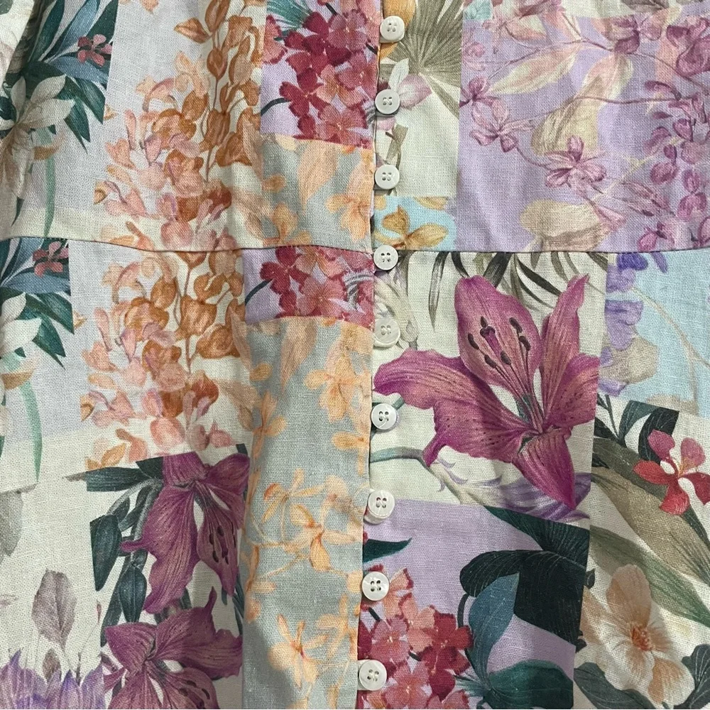 Zara Longsleeves Floral Linen Blend Dress XS EUC - Picture 4 of 11